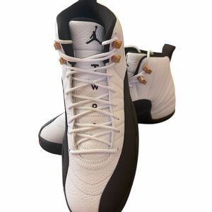 Nike Air Jordan Retro 12 Men's Shoes - White/Black with Gold Accents